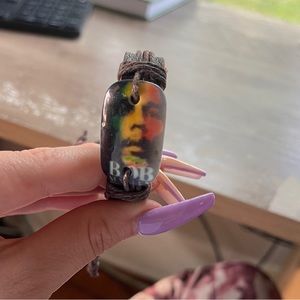 Bob Marley thick leather adjustable bracelet with brown string unisex,wrap